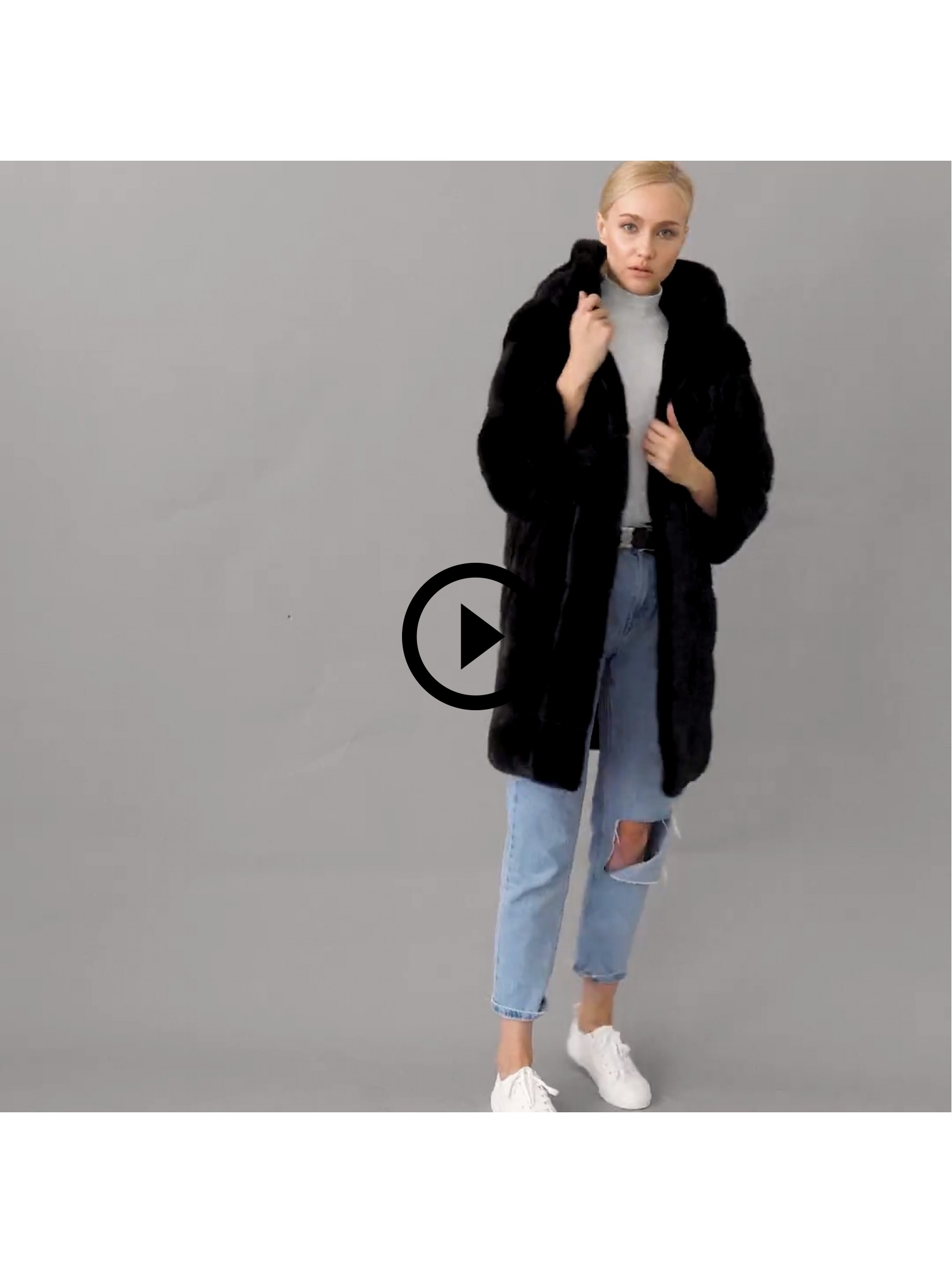 Mink Hooded Fur Coat Black