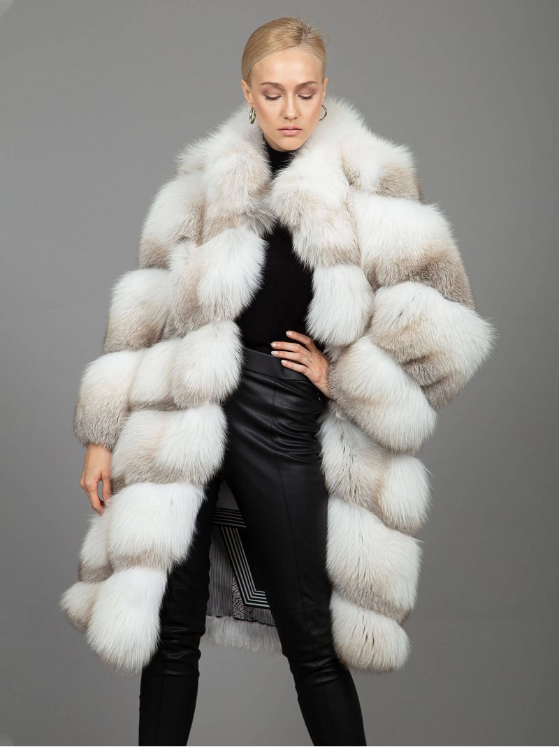 Fox Fur Coat White - Grey 