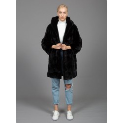 Mink Hooded Fur Coat Black