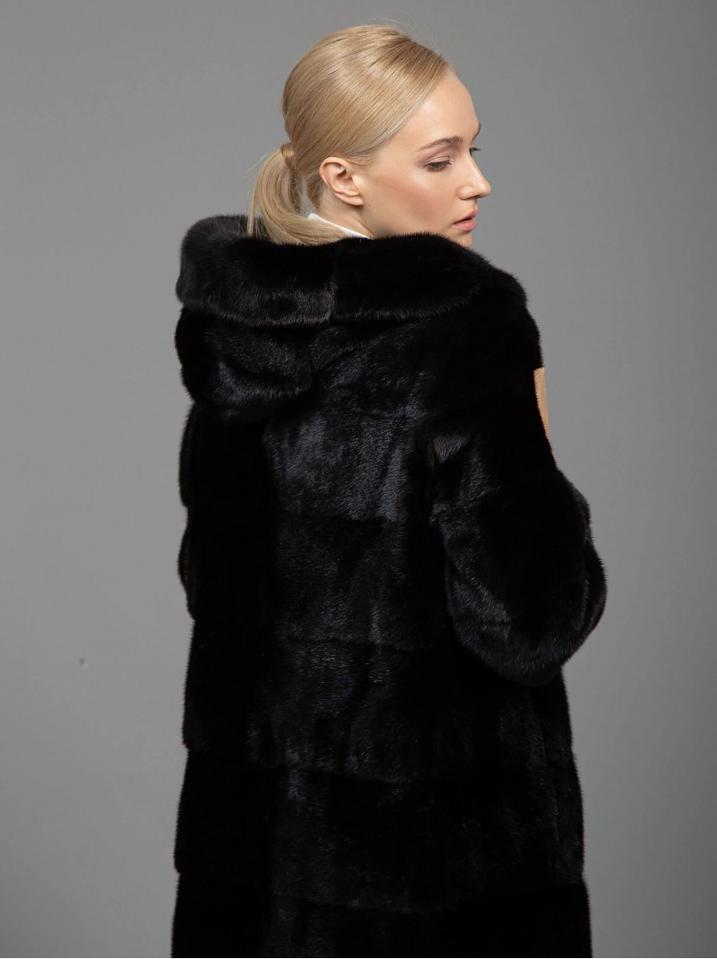 Mink Hooded Fur Coat Black