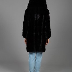 Mink Hooded Fur Coat Black