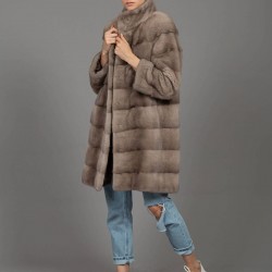 Mink Fur Coat - Dark Beige 